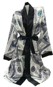 Money Print Silky Kimono Robe