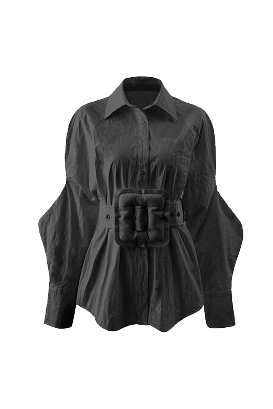 Oversized Belted Color Shirt with Butterfly Sleeves